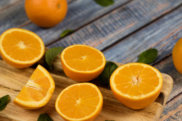 Sweet oranges on a blue wood table 