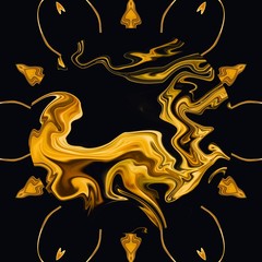 Gold art. Abstract design pattern in rich royal style. Golden color background. Liquid effect graphic artwork. 