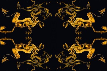 Gold art. Abstract design pattern in rich royal style. Golden color background. Liquid effect graphic artwork. 