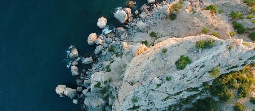 Aerial view of the blue turquoise azure lagoon of the Mediterranean Sea.