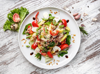 An original dish with decorations on a light background