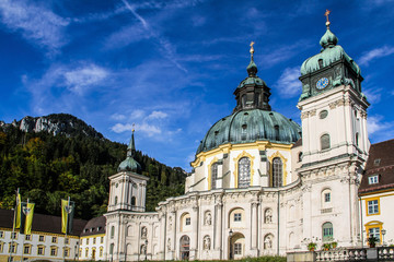 Fototapeta na wymiar Ettal Abbey is a Benedictine monastery in the village of Ettal, near Linderhof, Oberammergau and Garmisch-Partenkirchen in the mountainous part of Bavaria.