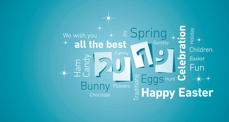 Happy Easter New Year 2019 sea green negative space word cloud text vector