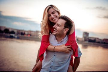 Loving couple by the river