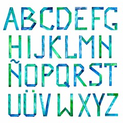 Aquarelle handwritten alphabet latin (Spanish) letters. Isolated on a white background. Illustration.