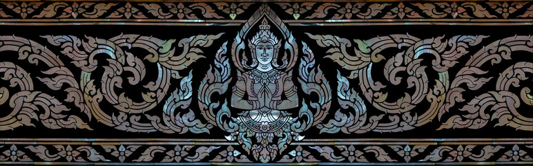 Thai pattern, The Buried pearl of thai art on wood. This is traditional and generic style in Thai temple