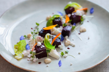 Beetroot, goat cheese and micro herbs salad