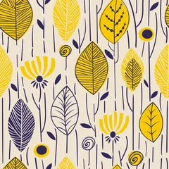 Wall murals Scandinavian style Vector seamless pattern with hand drawn leaves. Trendy scandinavian design concept for fashion textile print. Nature illustration