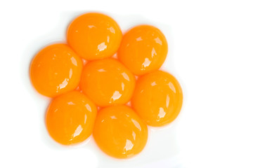 raw egg yolk isolated on white background. Health concept