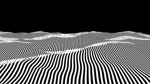 Abstract white striped wave background. Sine line looped seamless pattern. Simple 4K ocean horizon op art with alpha channel.