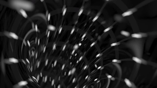 Fast flight through black and white tube or tunnel. Loopable 3D animation