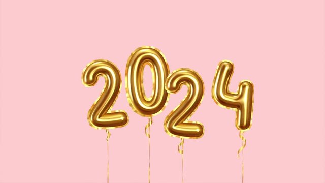 Baloon air numbers. 2024 Happy New Year golden balloons