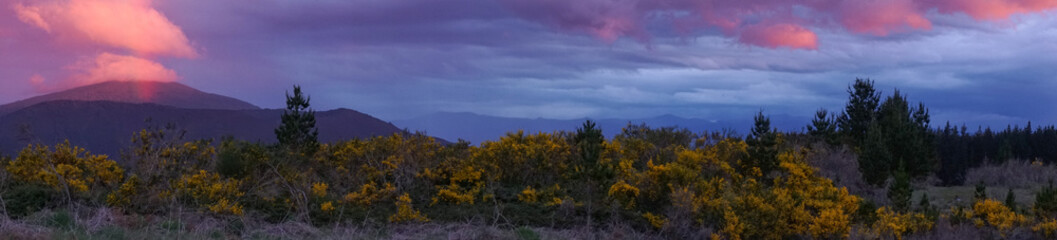 Fototapeta na wymiar Panoramic View of Beautiful Rainbow near Tongariro National Park in New Zealand