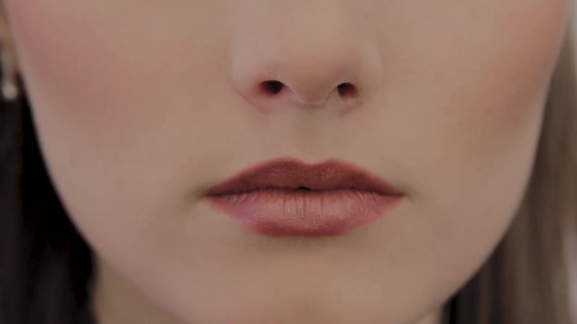 Beautiful lips model photo close up.