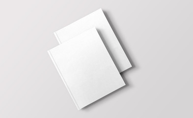 Two white books on light background