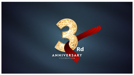 3rd Anniversary celebration - Golden numbers with red fabric background	