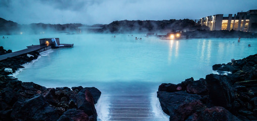 Geothermal Spa Blue Lagoon in Reykjavik, Iceland. - obrazy, fototapety, plakaty