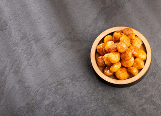 Caramelized quinoa seeds - Chenopodium quinoa. Top view