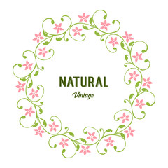 Vector illustration circular pink flower frame with greeting card natural vintage