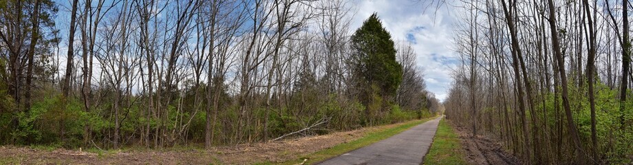 Views of Nature and Pathways along the Shelby Bottoms Greenway and Natural Area Cumberland River frontage trails, bottomland hardwood forests, open fields, wetlands, and streams, Nashville, Tennessee.