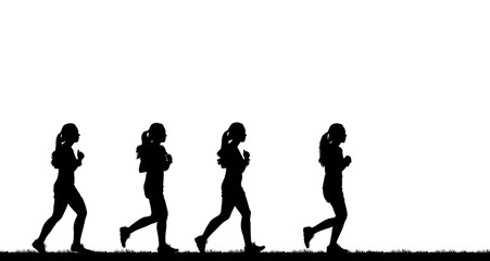 Silhouette  lady  running  on white background