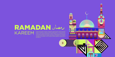 Naklejka premium Vector colorful ramadan islamic greeting card and banner
