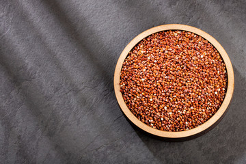 Red seeds of organic quinoa - Chenopodium quinoa. Top view