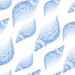 Trendy blue seashells vector seamless pattern. Underwater backdrop. Abstract shell