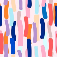Brush strokes and stripes hand painted Vector seamless pattern.