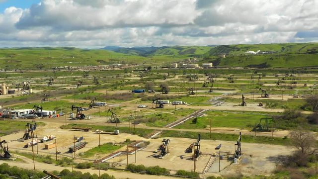 Aerial footage oil fields Wunpost CA