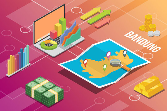 bandung city isometric financial economy condition concept for describe cities growth expand - vector