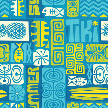 Fototapeta Seamless Exotic Tiki Pattern. Use for wallpaper, fabric patterns, backgrounds. Vector illustration