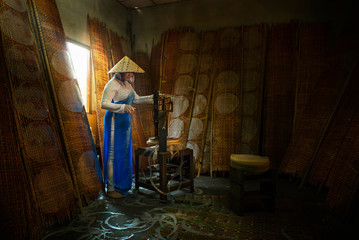 Vietnamese making drying Vietnamese rice paper,Nongkhai,Thailand.