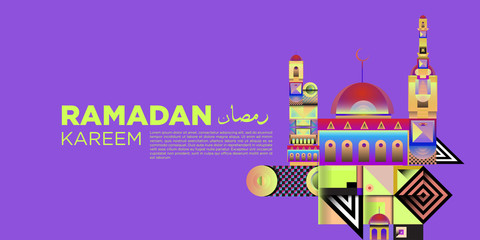 Naklejka premium Vector colorful ramadan islamic greeting card and banner