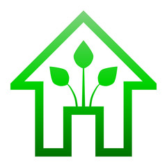 Eco house - green home icon - green gradient outline, isolated - vector