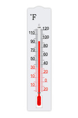 Fahrenheit scale measurement system. Thermometer for measuring air temperature isolated on white background. Air temperature  plus 94 degrees fahrenheit