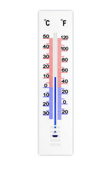 Meteorology thermometer isolated on white background. Air temperature plus 11 degrees celsius