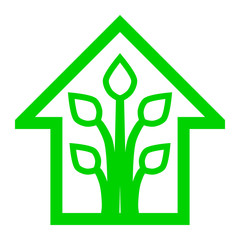 Eco house - green home icon - green outline, isolated - vector