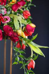 Beautiful flower background on black background. Elegant wedding ceremony