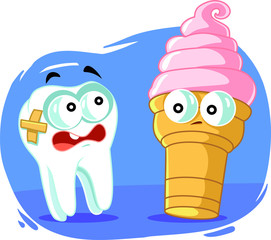 Sensitive Tooth Scared of Cold Ice Cream Vector Cartoon