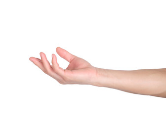 Beautiful hands isolated, Hand holding something with clipping path.