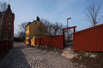 Old houses from the S&ouml;dermalm district a sunny spring day in Stockholm
