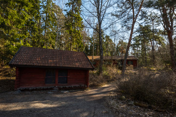 Fototapeta na wymiar Old timber house in the Judaren forest in Stockholm
