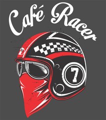 Motorcycle rider helmet,with tex cafe racer.vector hand drawing