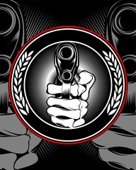 skull hand holding a gun vector.