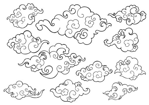 Chinese cloud or Japaneses cloud element for decoration art work collection set vector with white background