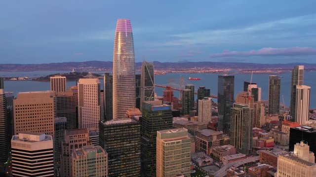 Aerial video Salesforce Tower San Francisco CA