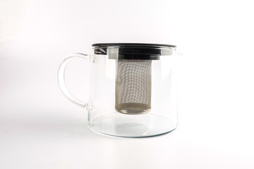 Empty steel coffee maker isolated on white.