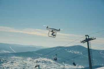 Flying drone in winter season