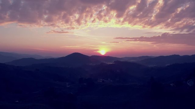 sunrise at cameron highland malaysia aerial drone view